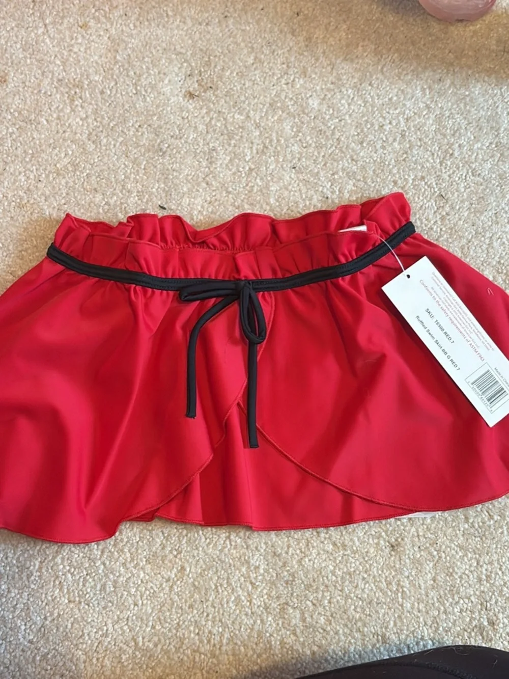 American Girl Red Ruffle Mini Skirt with Black Drawstring